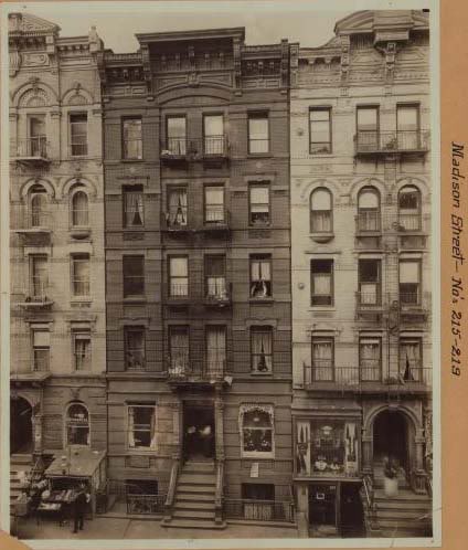 215-19 Madison Streets, New York, 1920s, about two blocks north where Tom and his fox terriers were found. 