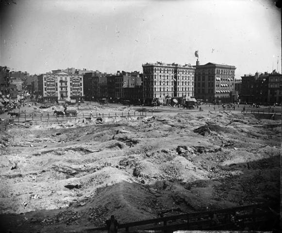 The Division Street Park site -- as it was when tenements were cleared away, taken by Jacob A. Riss in 1898.