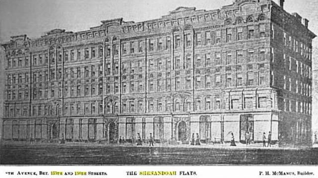 In the late 1800s, the builder Mr. P.H. McManus erected eight first-class apartment buildings, with stores, on the east side of 8th Avenue between 135th and 136th Streets. They were named Shenandoah after the river in Virginia. It was near here that Sarah was caught in the act and arrested for killing cats.