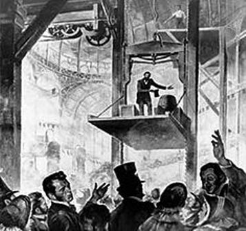 Elisha Otis elevator demonstration, Crystal Palace