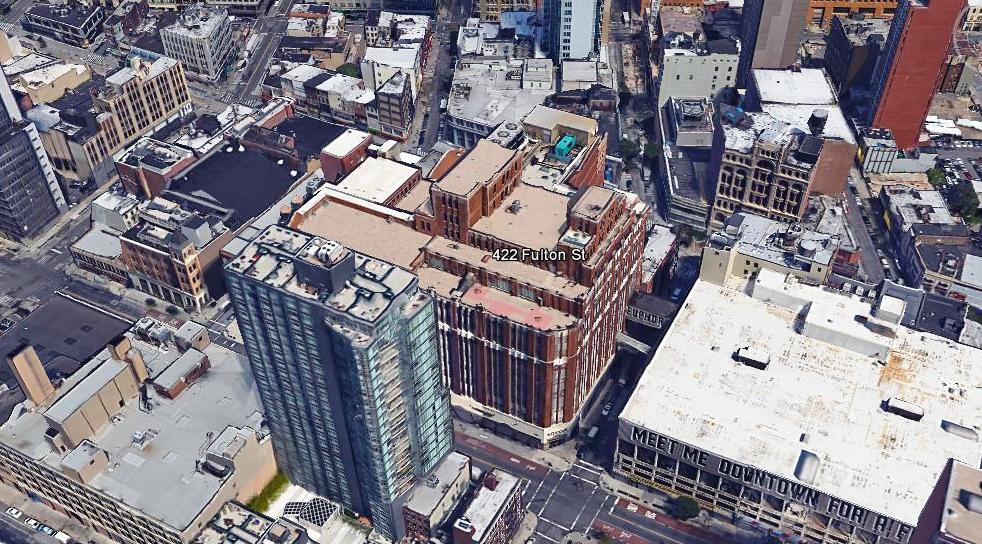Macy's Downtown Brooklyn, shown here in Google Earth at the northwest corner of Hoyt and Livingston Street. 
