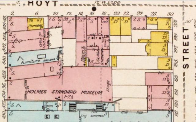 This 1887 Brooklyn map of Hoyt Street shows the Friedrich family’s real estate holdings at the northwest corner of Hoyt and Livingston