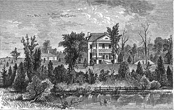 During his tenure at the Richmond Hill estate (1794-1804), Aaron Burr made several improvements to the mansion and grounds. One of the things he did was widen a brook on the property to create a larger body of water, seen here in the foreground, which was known in later years as Burr's Pond. 