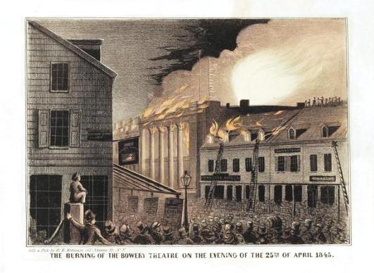 On April 25, 1845, the Bowery Theatre, where Isaac Van Amburgh once performed, was destroyed in a large fire. Museum of the City of New York Collections