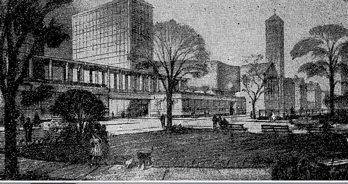 An artist's rendering of NYU's Loeb Student Center appeared in The New York Times in 1957. Today a very different looking building houses NYU's Center for Academic and Spiritual Life.