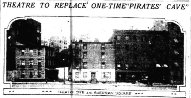 Nos. 129 to 135 Washington Place (right to left) were scheduled to be demolished and replaced with a 1,000-seat theater in 1919. The old Pirate's Cave was in the center building, and next door to the left was the Will o' the Wisp. New York Herald, December 21, 1919