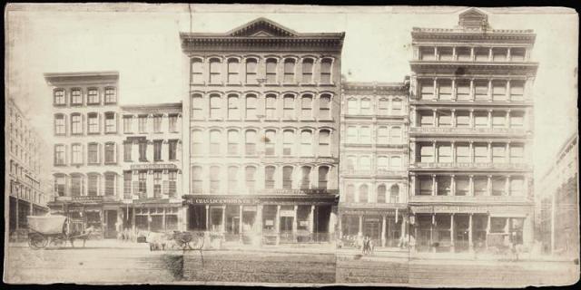 Strike visited his favorite restaurants every day, like those on Broadway at Leonard Street, pictured here in this montage of photos taken in 1895. NYPL digital collections