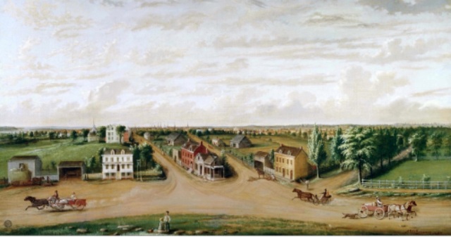 1885 painting by Albertis Del Orient Browere depicts Union Square, looking south from today's 14th Street, as it appeared in 1828. The Union Place Hotel was constructed 20 years later, right about where the white house stands
