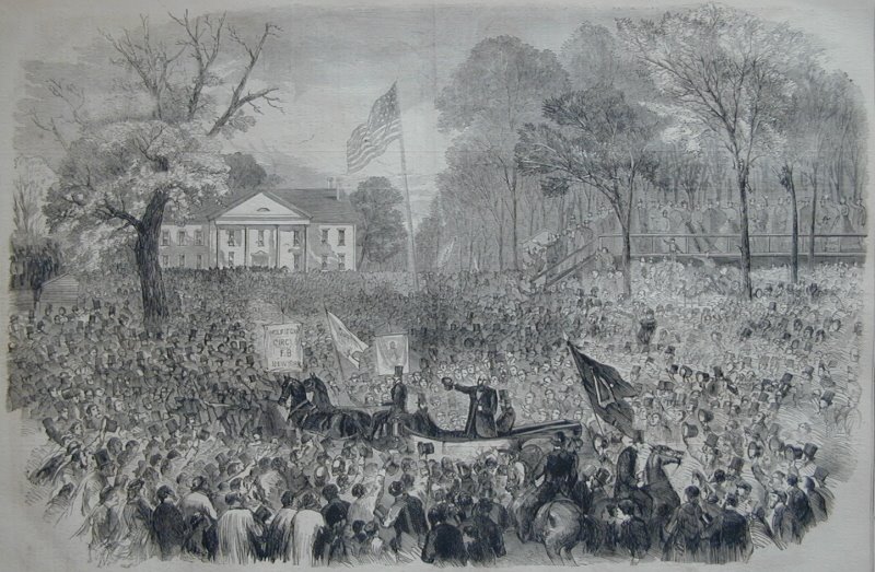 Over 15,000 Irish Americans gathered in Jones' Wood in 1856 to greet countryman James Stephen. The old Provost mansion at the foot of East 69th Street -- later the Jones' Wood Hotel -- is in the distance. NYPL digital collections