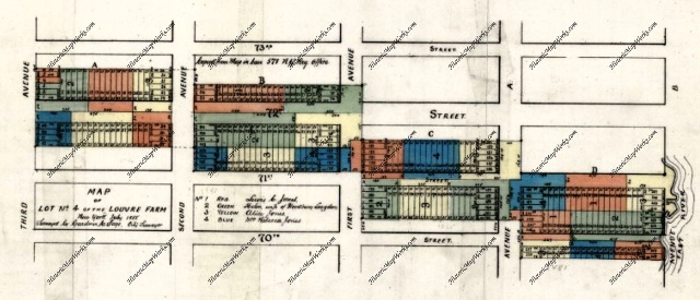 In 1868, when this map was drawn, the building lots have been created and there appear to be quite a few buildings on Subdivision No. 4, including what is probably the Glass family's new two-story brick house. Still, I don't see a tiny frame house. 