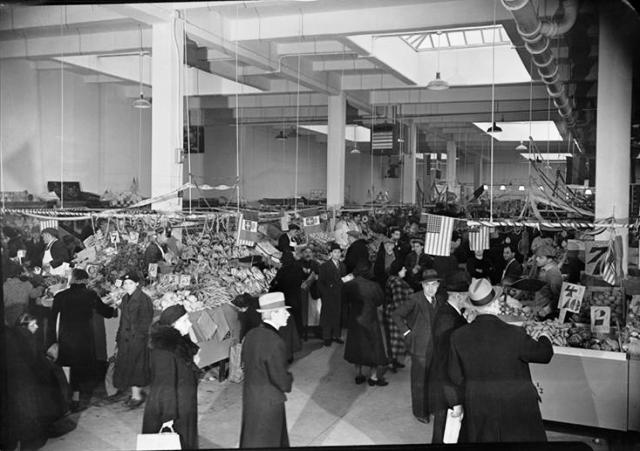 Inside the First Avenue Retail Market in 1938. 
