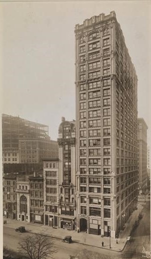 By 1915, when this photo was taken, Cafe Martin, which closed in 1913, had been replaced by a towering office building. Museum of the City of New York Collections