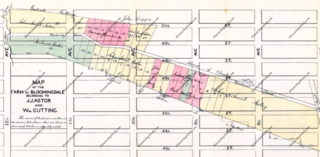 This 1881 farm map shows the boundaries of John Jacob Astor's Farm at Bloomingdale. 