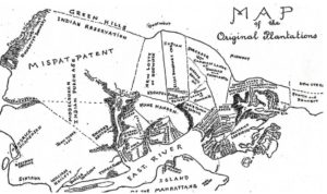 This old map shows the original plantations of Brooklyn's Eastern District, including those of Hans Hansen and Jan de Zwede in Williamsburgh, where our story takes place.