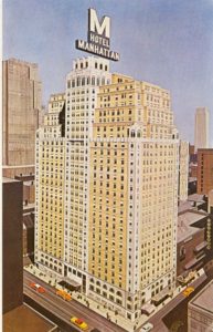 In 1957, the large Hotel Lincoln sign was replaced by a giant "M" for the Hotel Manhattan. 
