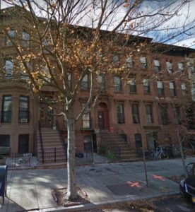 In the late 1800s, John Donovan lived at 144 St. Marks Avenue (left) and Thomas E. Wheeler lived at #138 (far right). All of the Neo-Grec style brownstones were designed by architect Marshall J. Morrill and constructed in the 1880s, at a time when speculative residential development in Prospect Heights increased in anticipation and reaction to the opening of the Brooklyn Bridge in 1883.