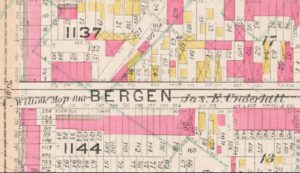 The Wheelers had a large stable with pastures at 603 Bergen Street, and later, at 617 Bergen Street. The original two-story frame stable at #603 caught fire in 1906, killing 35 horses and threatening the lives of the residents of the surrounding two-story frame houses at #601 (occupied by John Shea, a milkman) and #605 Bergen Street (occupied by John Smith, Henry King, and Philip and Marie Bradley).