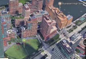 Today, the site where cows once trampled Policeman James Breen is occupied by Stuyvesant High School and the Battery Park City ball fields.