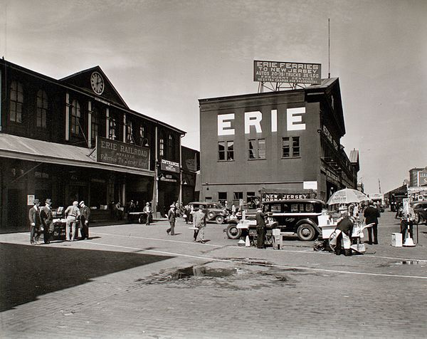 The Erie Railroad Pavonia Ferry at the Chambers Street Terminal in 1938.