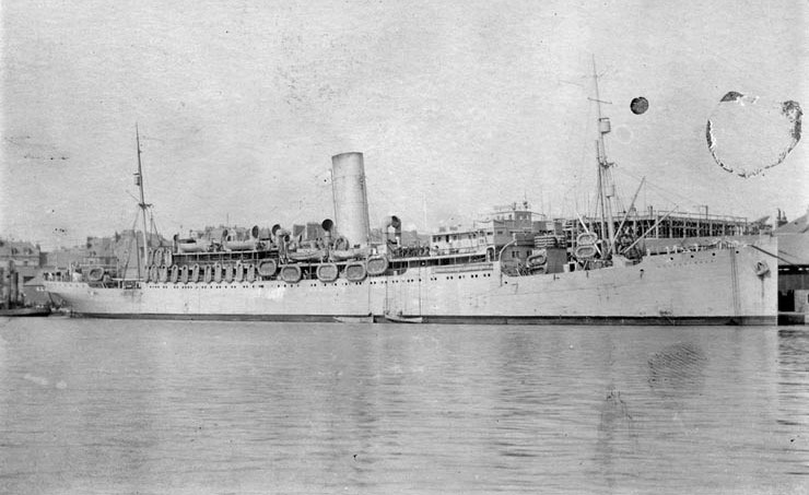 The SS Pastores was built in 1913 in Belfast, Ireland, for the United Fruit Company, an American corporation that traded in tropical fruit (primarily bananas), grown on Central and South American plantations. In May 1918 the Navy took her over from the United Fruit Company and placed her in commission as a troop transport for use in the war against Germany. Following the November 1918 Armistice, Pastores (which was registered as ID # 4540 at some point) took part in the great effort to return home the huge military force that had earlier been carried to France. The Colombia Steamship Company chartered the Pastores from the United Fruit Company in 1932 for passenger service between New York, Haiti, Jamaica, Colombia, and Panama.