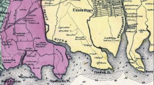 On this 1867 map, Oak Point was still called Whitlock Point (purple section) in honor of Benjamin Whitlock.