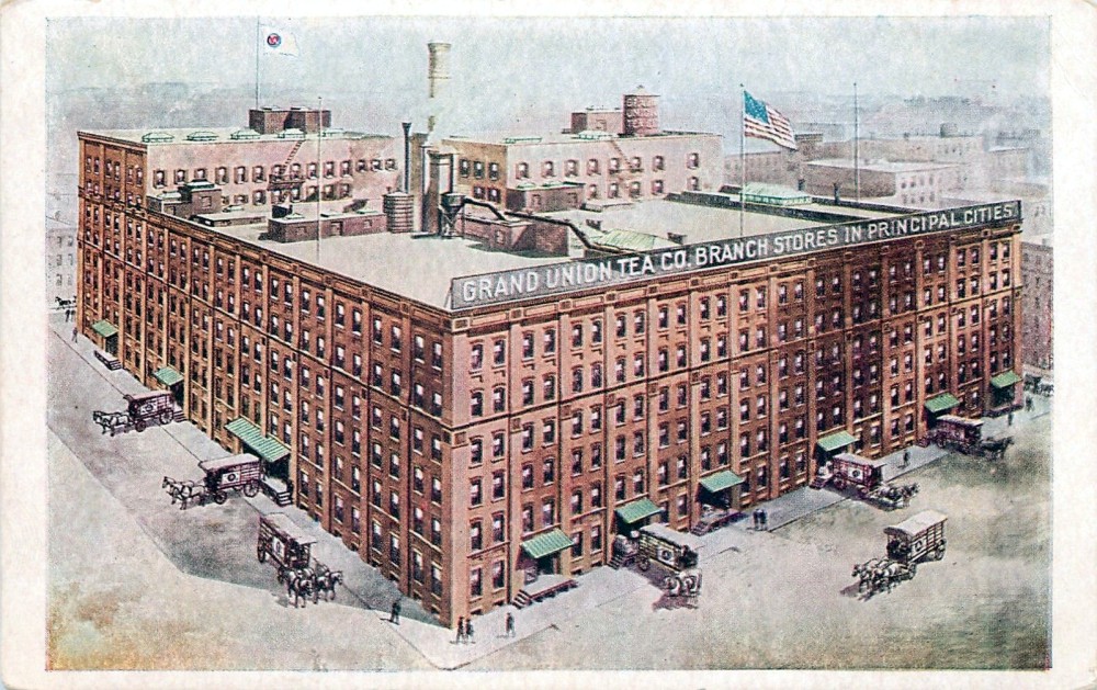 Bob the cat made his home in the Grand Union Tea Company building from about 1900 to 1900. The block-long, block-wide complex was bounded by Jay, Pearl, Front, and Water Streets, on what was once the farmland of Comfort and Joshua Sands. 