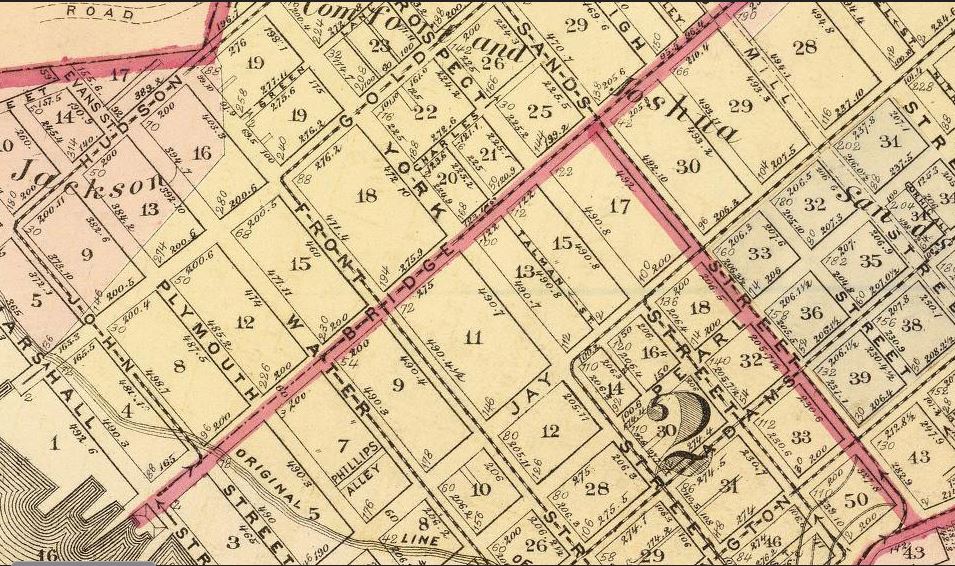 The old Sands farm is noted on this 1874 Brooklyn map. 