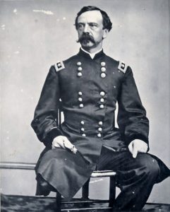 During the Battle of Gettysburg, General Sickles was severely injured and had his right leg amputated. Although he had an artificial leg, he preferred to use crutches, with the empty pants leg pinned up slightly to show what he’d sacrificed for the country. 