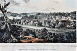 This illustration of Manhattanville is looking north from about today's 121st Street between Frederick Douglass Boulevard and Adam Clayton Powell Jr. Boulevard.