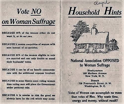 The anti-suffragists were against giving women the right to vote for several reasons.