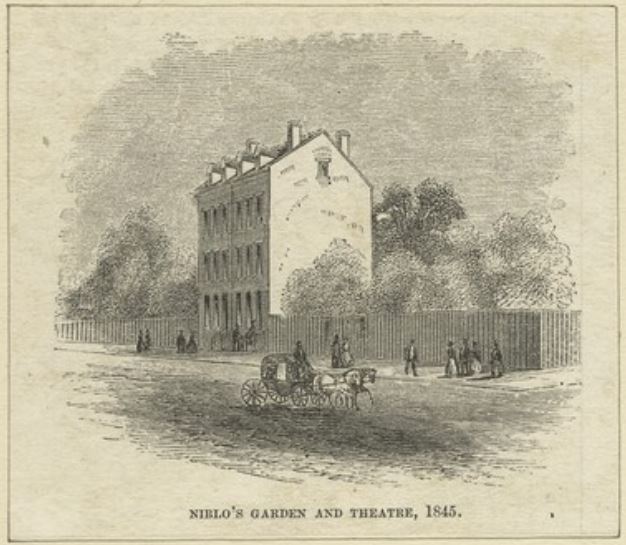 William Niblo converted the former home, stables, and gardens of Charles Henry Hall into a restaurant, outdoor concert-hall, and, later, a large theater facing Broadway.