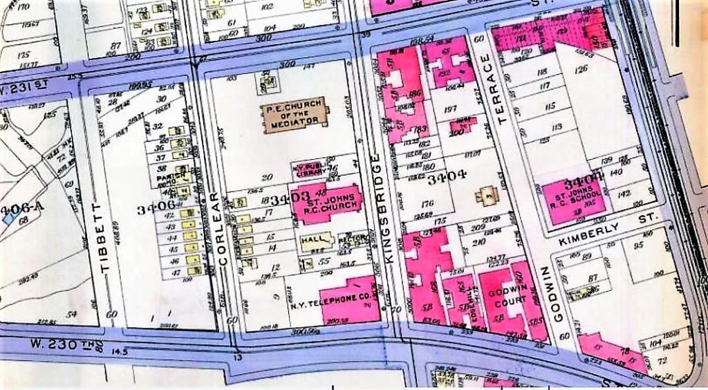By 1927, the date this map was created, the Moller mansion had been moved to Godwin Terrace. My father's apartment building had not yet been constructed , although his school at the northeast corner of Godwin Terrace and Kimberly Place was already five years old. 