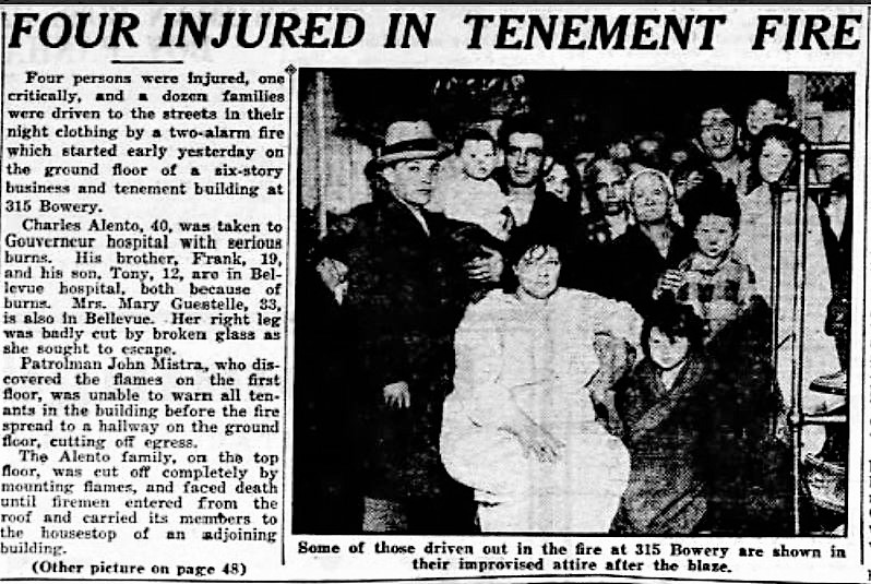In December 1929, four people were injured and a dozen families lost their homes when a two-alarm fire started on the ground floor of the six-story business and tenement. The ground floor may have been occupied by the Atlantic Paper and Restaurant Supply Company. 