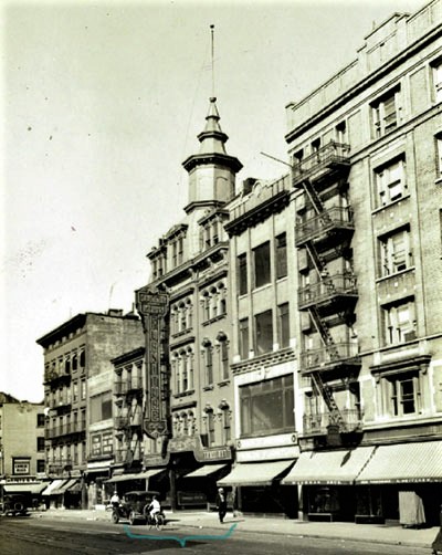 The old Concordia Hall building on Avenue A in the early 1940s. By this time, the building was occupied by the Burger-Klein furniture store. 