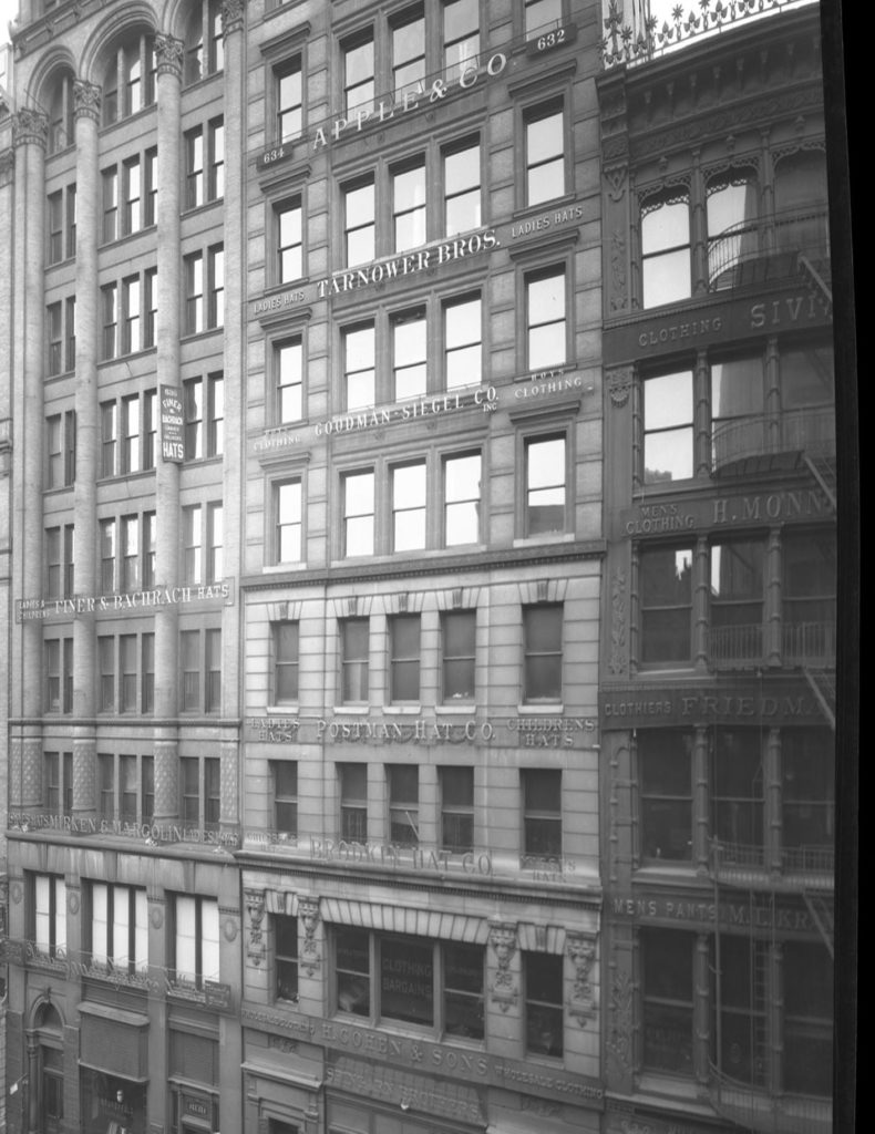 The large 12-story store and loft building at 166-168 Crosby Street (through to 632-634 Broadway) was built sometime prior to 1900, which is when Augustus D. Juilliard, a highly successful and wealthy dry goods merchant, purchased the building for $800,000 from Henry Corn. (The loft building had replaced Calvin Witty's carriage warehouses, where he sold all kinds of buggies, carriages, and harnesses in the 1860s and 1870s.) Following Juilliard's death in 1919, the bulk of his and his wife's property, including an estate in Tuxedo Park, NY, and numerous properties throughout Manhattan, were sold to benefit a fund "for the advancement of music in the United States." The renowned Juilliard School of Music opened in 1920. 