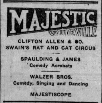 Swain's rats and cats made their first appearance in Sioux Falls, South Dakota, as Swain's Rat and Cat Circus. (Even from the beginning, the rats took top billing.)