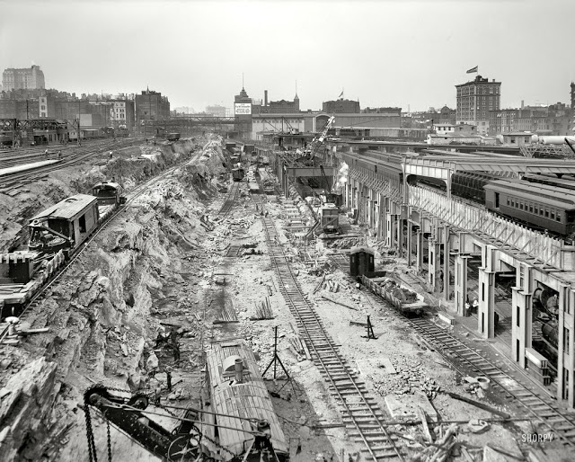 Construction of the new Grand Central Terminal began in June 1903. This photo of the excavation site was taken in 1908. 