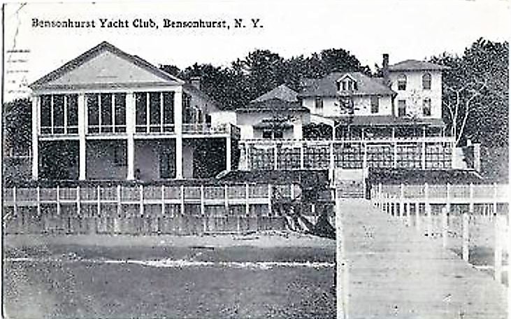The Bensonhurst Yacht Club, organized in 1903, occupied the foot of Bay 24th through Bay 26th Streets. The building and grounds were occupied by the Community Club of Bensonhurst in the early 1920s and later listed for rent in 1928. The building was demolished sometime after 1928.