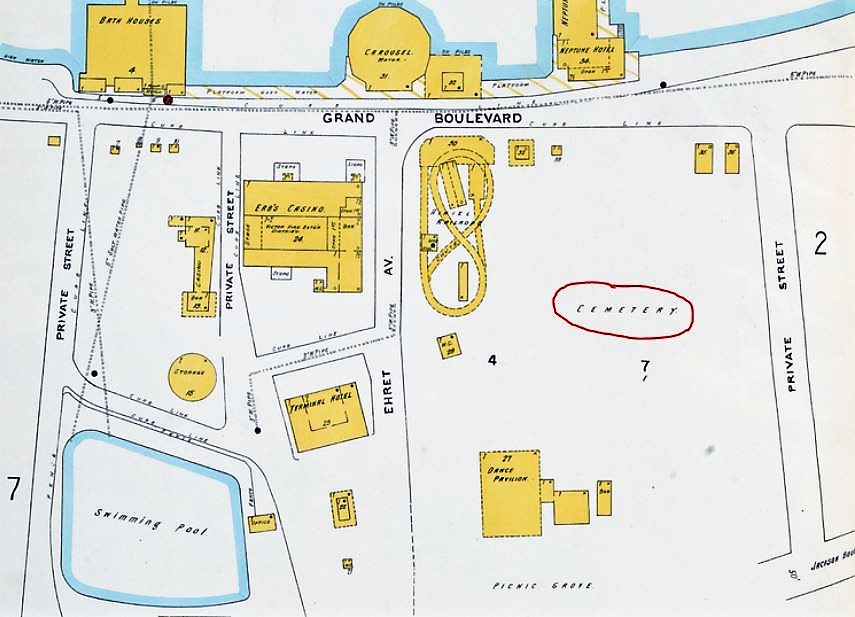 The old cemetery is marked on this late 19th-century map of North Beach. 