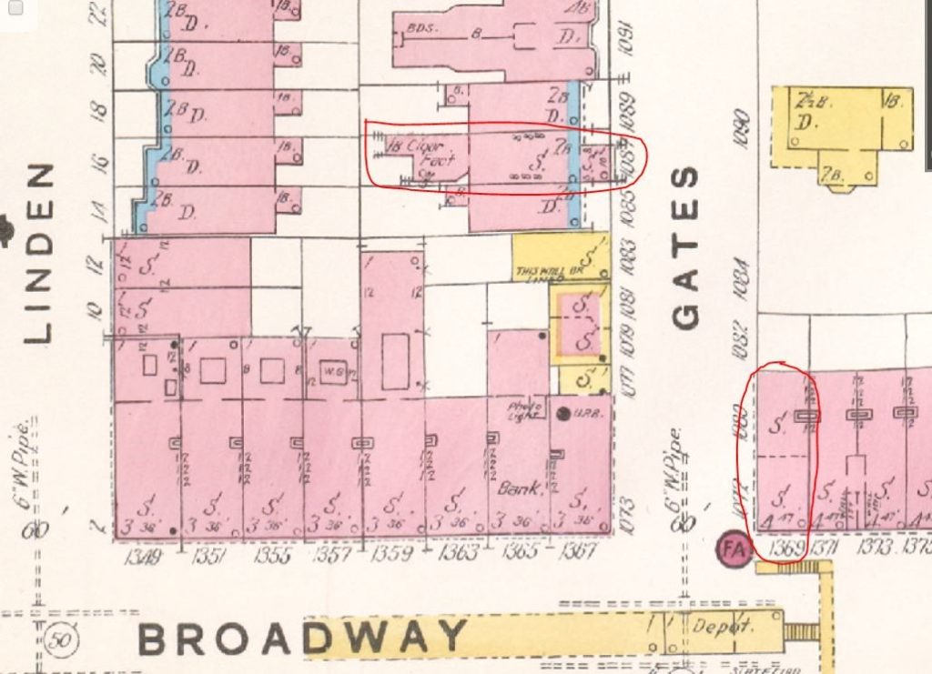 Charles Nielsen's home and cigar shop at 1087 Gates Avenue is noted on this 1907 map. 