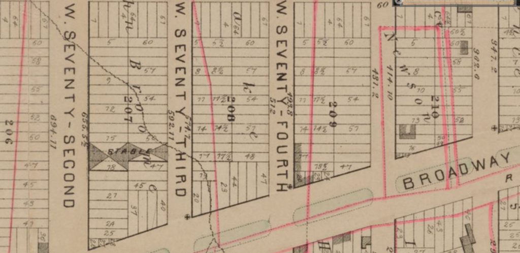 Broadway and 73rd Street, 1879 map