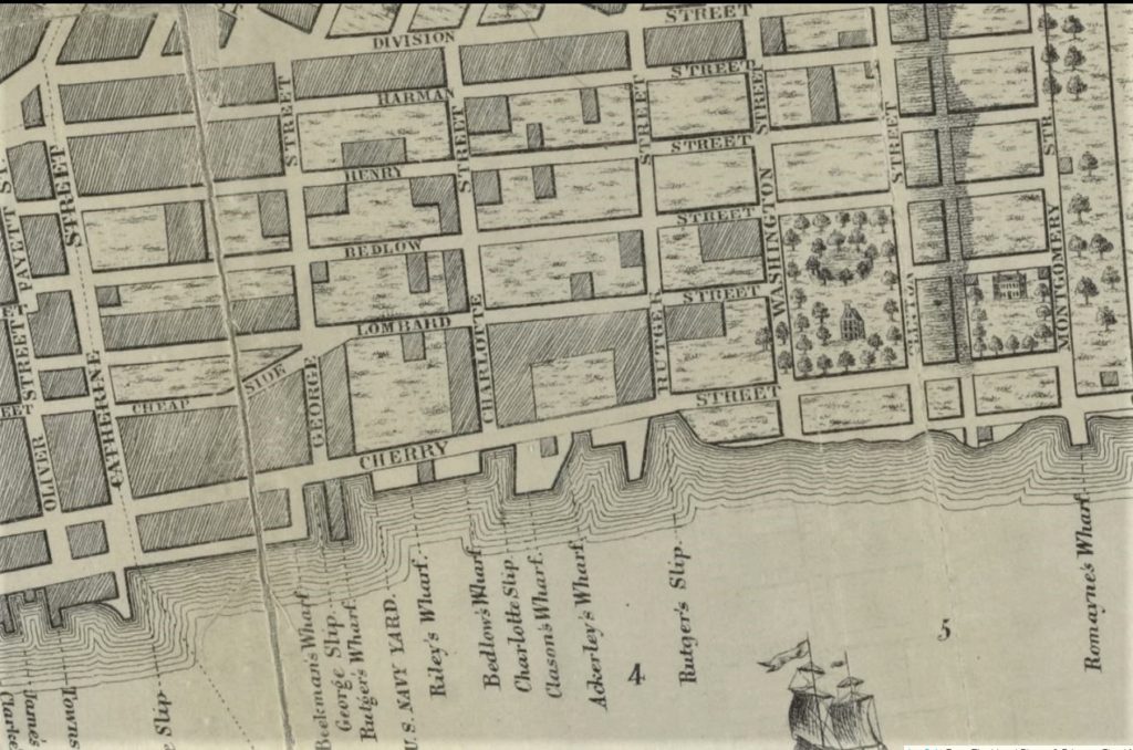 This map from 1797 some of the new streets, including Harman Street, which would later become East Broadway. 