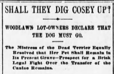 Newspapers across the country reported on the public outcry that resulted following the dog's burial at Woodlawn Cemetery. 