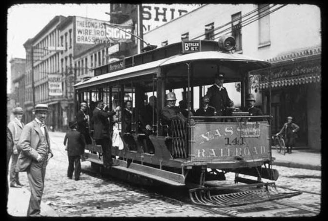  In 1891, the Common Council of Brooklyn gave the green light to three companies to convert from horse to electrical power. By 1895, nearly all of Brooklyn's horsecar lines had been  electrified. The Bergen Street Line of the Nassau Electric Railroad company ran from Red Hook in Brooklyn to Ozone Park in Queens. The line was abandoned in July 1947. 