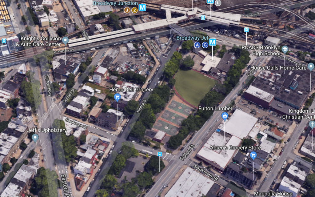 The original settlement at Brownsville comprised two rows of cottages in the fields just west of today's Broadway Junction train station -- probably right around area bounded by Fulton Avenue, Broadway, and Eastern Parkway.  