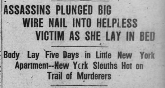 Carmelina Geracci murder; Salvatore Geracci 

Bridgeport Times and Evening Farmer, November 16, 1912