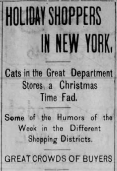 Rush on Christmas cats at Wanamaker's. Buffalo Evening News, December 22, 1897