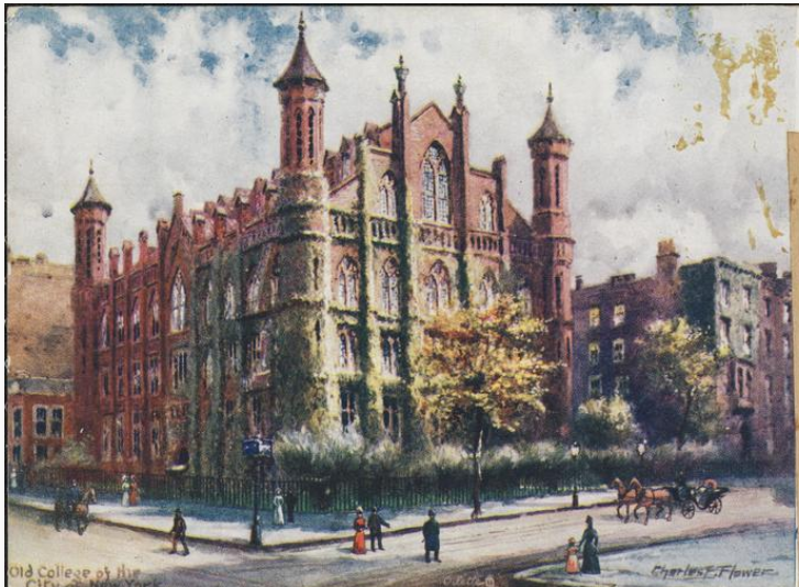  In 1887, the Art Students League moved into a building across the street from the College of the City of New York, pictured here in 1869. The college was established in 1848 as the Free Academy; this building was razed in 1925 to make way for a new building, which today is occupied by Baruch College.  