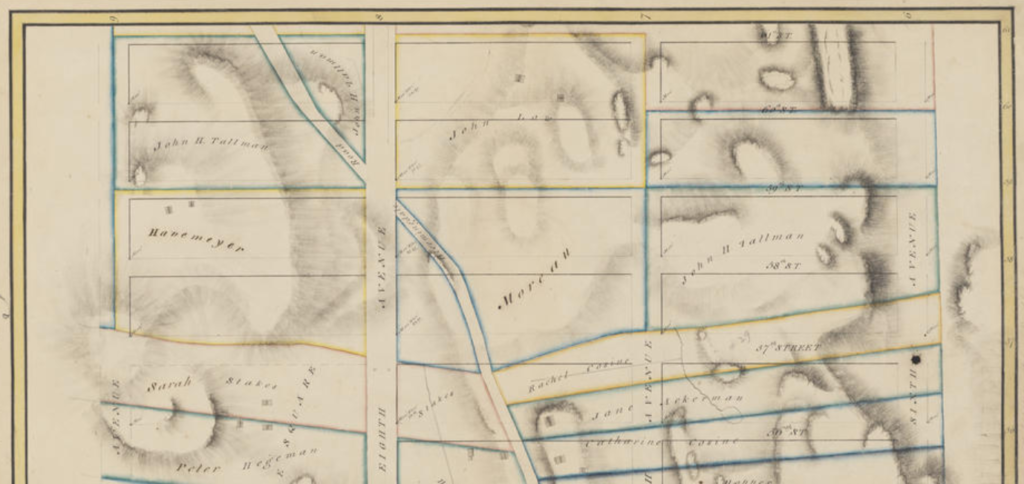  Randel Farm Map, showing 53rd to 61st Street, from Sixth Avenue to Ninth Avenue, September 1, 1820. 
