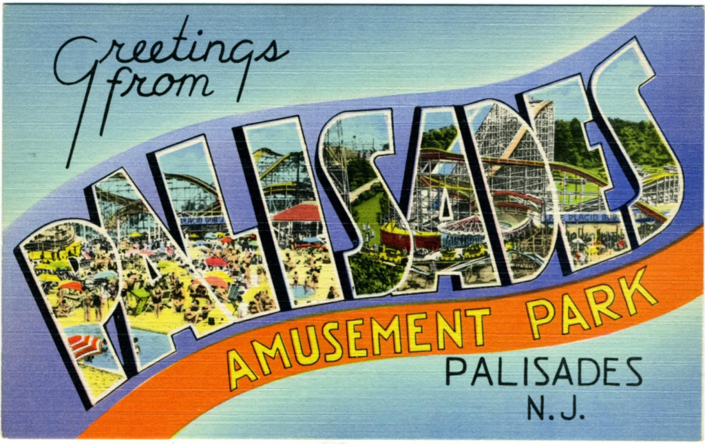 A vintage advertising postcard for Palisades Amusement Park in New Jersey. 